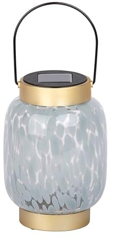 Dehner Solar-Laterne Lea, gold / transparent / grau, Ø 12 cm, Höhe 17 cm | Gartenleuchte mit warmweißem Licht, IP44, Glas / Metall