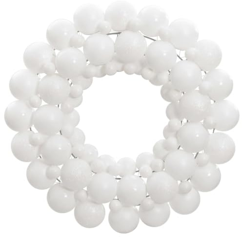 Ziaphsol Ghirlanda natalizia bianca, 45 cm, in polistirolo, con 82 palline, decorazione da appendere per porta, finestra, camino e soggiorno, infrangibile, riutilizzabile, decorazione dell'Avvento per