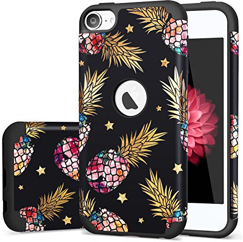 Fingic Schutzhülle für iPod 6, iPod Touch 5, iPod 7, schlanke Hülle für Jugendliche, buntes Ananas-Gold, glänzendes Sternmuster, Schutzhülle für Apple iPod Touch 5/6. Generation, Blumenananas