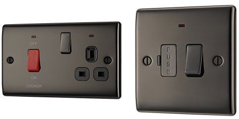 BG Electrical NBN70B 45 A Nexus Metal Cooker Control Unit with 13 A Switched Power Socket Includes Indicators, Black Nickel + NBN52 13 A Nexus Metal Switched Fused Connection Unit With Power Indicator, Black Nickel