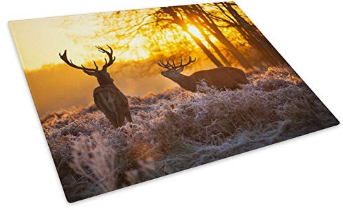 Forest Sunset Stag Deer Glass Chopping Board Kitchen Worktop Saver Protector