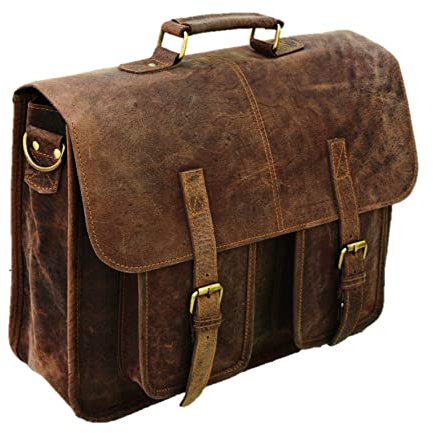 Satchel And Fable Herren Messenger 16 Zoll Vintage Echtleder Aktentasche Große Computer Laptop Umhängetasche Braun, Braun, 16(L) X 12(h) x 4(w)