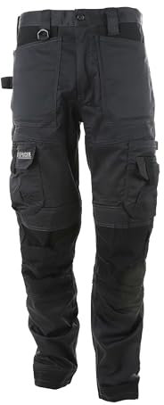 Apache Workwear Men's Site Trouser | ATS 3D Stretch Holster Trouser | Grey/Black 38W x 33L | Cordura Side Cargo Pocket | Low Rise Comfort Waist | Reinforced Hem Knee Pad and Phone Pocket