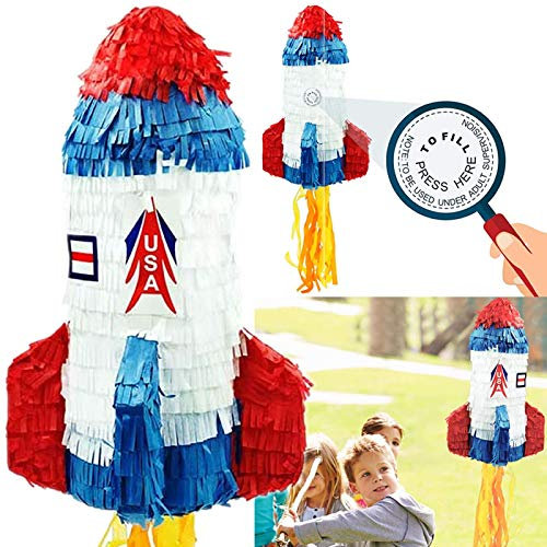 XL-Pinata * Space * als Schlag- und Zugpinata für Kindergeburtstag | Größe: 40x24x24cm | Piñata für 20 Kinder | Rakete Weltraum Astronat Geburtstag Party Spiele