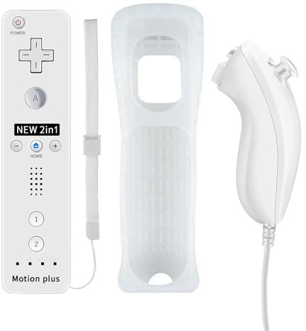 QUMOX Bluetooth Telecomando Wii, 2 in 1 Motion Plus Integrato Remote di Gioco Controller con Custodia in Silicone e Cinturino da Polso per Wii e Wii U Bianco, Nvidia Shield