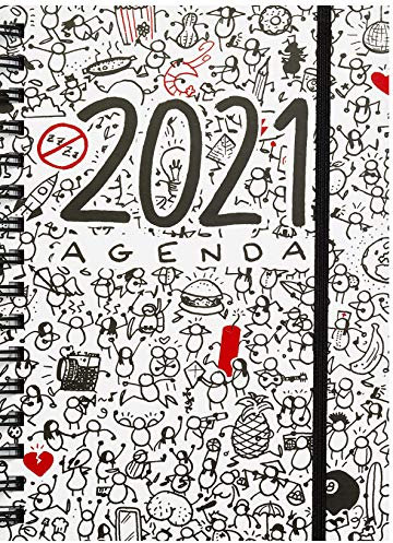 MIQUELRIUS Terminplaner 2021 T-Diary, Spanisch, Tagesansicht, Größe 155 x 213 mm (~ A5), Papier 90 g, fester Einband, gefütterter Karton, weiß, suchen und finden