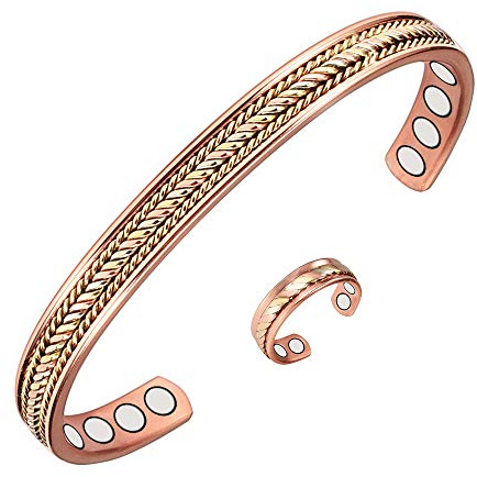 Magnetic Copper Bracelet Rings Set for Men and Women Arthritis Pain Relief with 8+4 Magnet Adjustable Length