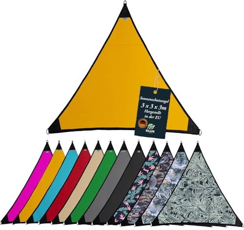 Sonnensegel Wasserdicht Sonnenschutz Garten mit befestigungen Leinen 100% Schutz vor UV-Strahlungen (3m x 3m, Gelb)