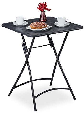 Relaxdays Balkontisch klappbar, Gartentisch quadratisch, HxBxT: 74 x 59 x 59 cm, wetterfest, Klapptisch Stahl, anthrazit, 10036105