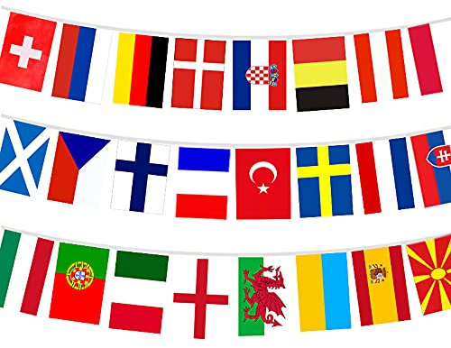 MTMY 2021 European Football Championship Football Fan Flags , 24 Countries Flags Banner Football Party Decorations, 14x21cm Fabric Bunting For Bar, Garden, Party Decoration and Restaurant