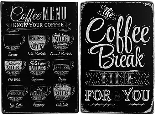 Dancepandas Cartel de Chapas Cafe 2 Piezas Cartel de Metal Vintage Poster Cafe Menu Placa Metalica Decorativo Coffee Makes,para Cafetería Póster,Pub,Home,Decoración del Club