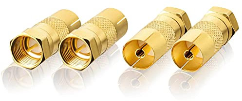 SEBSON Adaptateur SAT Antenne Set - 4x F mâle vers Coaxial femelle (IEC) - Adaptateur Câble d'Antenne pour TV, Récepteur SAT, Routeur Câble avec Connecteur F