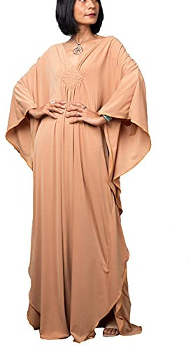 YouKD - Maxi abito lungo da donna, caffettano in stile bohémien, da spiaggia, copricostume da bagno, taglia unica, abbigliamento comodo, a rosa, Taglia unica