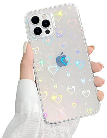 Ownest Compatible with iPhone 13 Pro Max Case,Holographic Clear Glitter Heart Pattern for Women Girls Fashion Soft Flexible Durable Slim TPU Cases for iPhone 13 Pro Max-Clear 13 Pro Max
