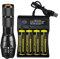 Bright Flashlight Torches, 4 Slot Universal Charger, with 4 Rechargeable Battery & Charger,Adjustable Focus Torch, Smart Charger for Outdoor Camping, Cycling, Night Fishingaily Use With 4-Slot Charger