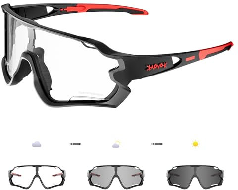KAPVOE Selbsttönend Fahrradbrille TR90 Rahmen Herren Damen UV400 Schutz Design der Belüftungslöcher, transparente Sportsonnenbrille speziell für Mountainbiken, Laufen, Baseball und mehr entworfen 03