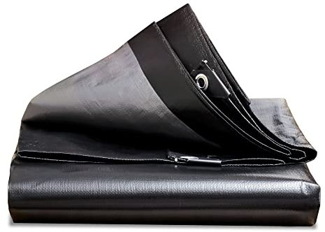 Bortaberg Heavy Duty Tarpaulin, 8x10m Black Waterproof Cover with Reinforced Eyelets, 235g/m² PE Sheet for Garden Construction