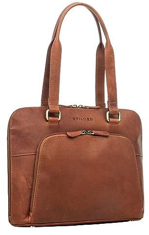 STILORD 'Hermione' Sac d'affaires Femmes Sacoche de bureau en cuir pour ordinateur portable Sacoche pour documents Cuir véritable Vintage, Couleur:namibia - marron