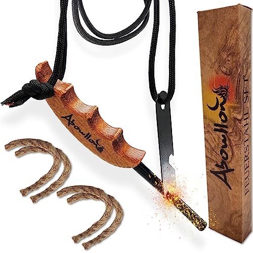 Abowllon Feuerstahl Outdoor mit Zunder für Feuerstahl Feuerstarter Set | Outdoor Feuerzeug | Anzünder Survival mit Griff | Magnesium Feuerstarter Feuerstein Survival Feuerzeug