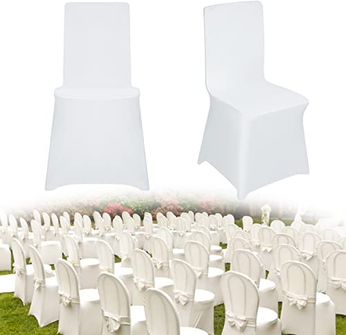 TRMLBE Stuhlhussen 100 Stück Stretch Stuhlbezug Universell Moderne Hussen für Stühle Waschbar Stuhlbezüge Dekoration für Hochzeit Geburtstag Festen - Weiß