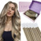 Fshine Extensiones Adhesivas Pelo Natural Extensiones Colores Ash Brown Resaltado Rubio Platino Pegamento En Extensiones De Cabello Cabello Liso 14 Pulgadas Cabello Humano 50G Color 8P60