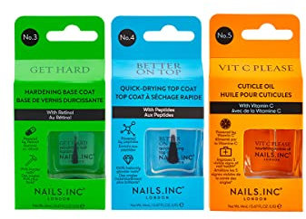 Nails.INC Triple Treat Yourself 3-Piece Nail Treatment Set, Strengthens, Hydrates & Nourishes with Hyaluronic Acid & Vitamin C, Vegan & Cruelty-Free Nail Care 3 Pack Variety