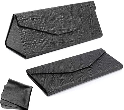 Faltbares Brillenetui Faltbar, Brillenetui Sonnenbrille Hardcase mit Reinigungstuch Sonnenbrillenbox Faltbare Brillenetui Hartschale Sonnenbrillen Etui für Mann Frauen (Schwarz)