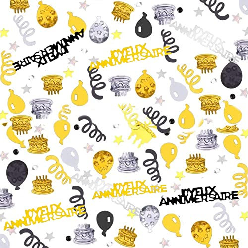 400pcs Confettis Anniversaire Décoration Table - Doré, Argenté, Noir avec Joyeux Anniversaire et Autres Dessins Chic
