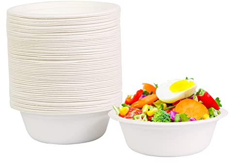DHAIQC 120 Pezzi Ciotole di Carta di Canna Da Zucchero, 350ml Ciotole Monouso Compostabili Biodegradabili Ciotola In Cartone Usa e Getta Per Picnic, Barbecue, Feste (350ml-120 pezzi)