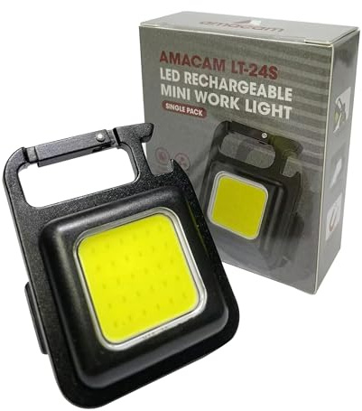 Amacam Mini llavero recargable con linterna LED, extremadamente brillante, potente estroboscópico, imán fuerte, duradero y robusto, tamaño mini