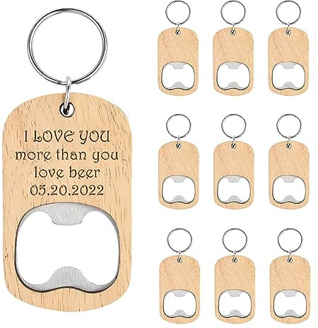 10Pcs Wooden Keychain Bottle Opener Blanks Wood Engraving Bulk Key Chain Unfinished Key Tag for Party Favors DIY Gift Craft Supplies (10pcs)