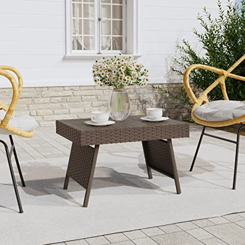 Tidyard Couchtisch Beistelltisch Klappbar Gartentisch Teetisch Tisch Gartenmöbel Kaffeetisch Balkontisch Terrasse Braun 60x40x38 cm Poly Rattan