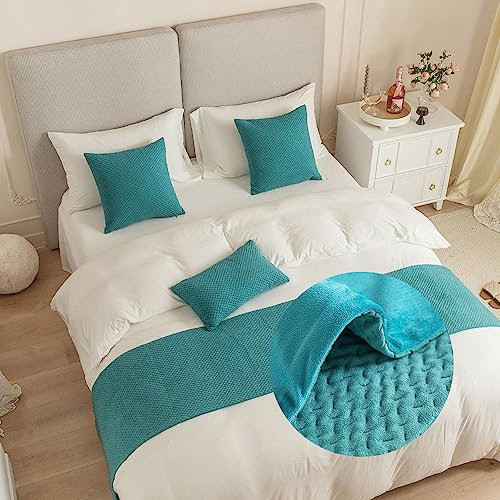 Morbuy Runner Letto Matrimoniale, Reversibile Jacquard Corridore Letto, Morbido Sciarpa e Federa da Letto, Modern Alberghi Scarf Runner Decorazione (30x50 cm (Federa),Blu Turchese)