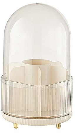 Oursouion 360° Rotating Makeup Organiser, Makeup Brush Holder with Dustproof Lid,makeup storage for Perfume,Lipstick, Jewellery,Bedroom,Bathroom,Dressing Table(white)