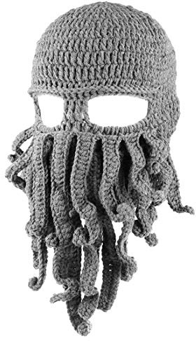 Cozylkx Oktopus Bart Mütze, Ski Gesichtsmaske, Lustige Häkel Bart Beanie Mütze, Unisex, Oktopus Strick Sturmhaube, Tintenfisch Maske Für Männer Und Frauen