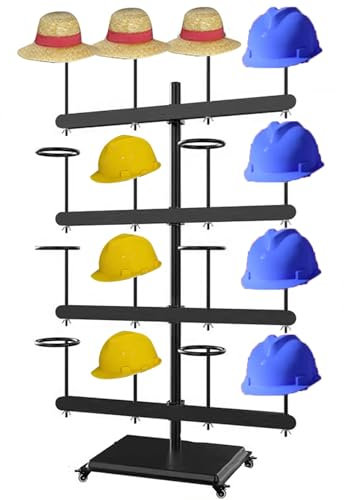 Motorcycle Helmet Display Rack Commercial, Portable Cowboy Baseball Safety Cap Storage Holder for Clothing Store/Construction Site/Workshop, Adjustable Height, with 20 8/16 Circular Hooks ( Color : Bl