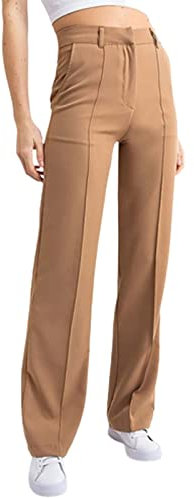 Generisch Damen Business Hose Schwarz Slim Freizeithose Lässig Hüfte Hebehose Mit Weite Bein Hosen Jogginghose Für Lang Relaxhose Damenhose Elegant High Waist Outdoorhose Bequeme Outdoor (Bronze, XL)