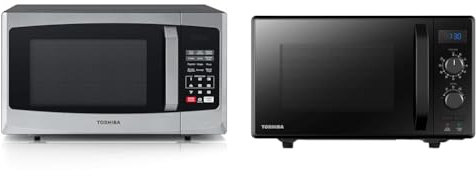 Toshiba 800w 23L Microwave Oven with Digital Display, One-Touch Express Cook, 6 Pre-Programmed Auto Cook Settings, ML-EM23P & 900w 23L Microwave Oven with 1050w Crispy Grill, Black - MW2-AG23PF