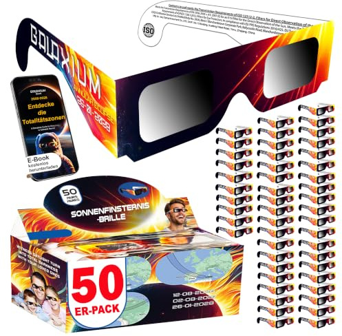 Galaxium Solar Eclipse Glasses AAS Approved 2026 - [50 Pack] Trusted for Direct Solar Eclipse Viewing - ISO 12312-2 & CE Certified