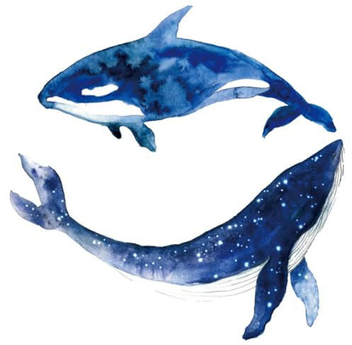MAGICLULU Wandtattoo Tapete Mit Tiermuster 1 Blatt Wale Blaues Meer Tierposter Drucke Selbstklebender Wandaufkleber Cartoon-wal-wandaufkleber Kinderzimmer Für Schlafzimmer Kinderzimmer 39 x 60 Cm