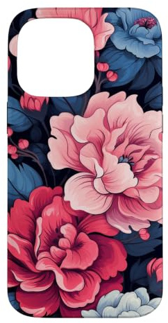 Navy Blue and Pink Floral Flower Print Case for iPhone 14 Pro Max