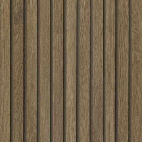 Hode Wood Panel Wallpaper Wood Effect Vinyl Wrap Self Adhesive, 3D Slat Wall Panelling Peel and Stick Living Room Wallpaper, Waterproof, Light Oak, 40cmx10m