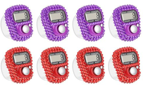 Hitopin 8PCS Finger Tally Counter, Elektronischer Fingerzähler, Finger Counter Clicker Reihenzähler, 5 Digit Mini Handzähler, Lap Track Handheld Counter, für Inventur, Sport, Marketing,Golf (Lila,Rot)
