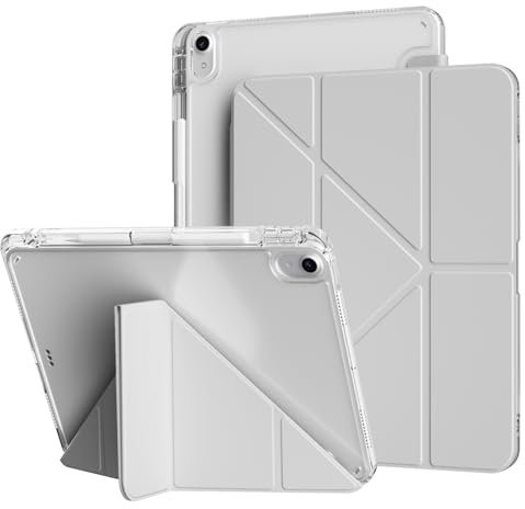 ZKTUYU Hybrid Hülle für iPad Air 11 Zoll M3/M2 (2025/2024), iPad Air 5./4. Generation 10,9-Zoll (2022/2020) mit Stifthalter, Faltbare Y-förmige Standabdeckung, Klarer transparenter Rückschale, Grau