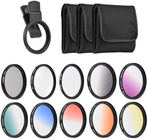 Andoer Filtre polariseur Kit filtre objectif téléphone 52 mm lentille polariseur circulaire professionnel pour iPhone 15/14/13/12/11 pour appareils photo reflex numériques Canon Nikon Sony