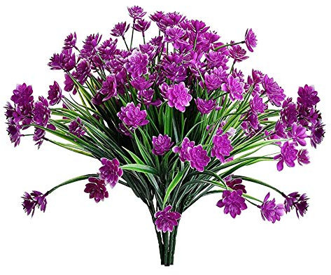 Kunstblumen Frühlingsblumen Topf Gefälschte Kunststoff-Grünpflanzen, 6 Stück Blumen im Freien, widerstandsfähige künstliche Pflanzen, künstliche Heimdekoration (Purple, One Size)