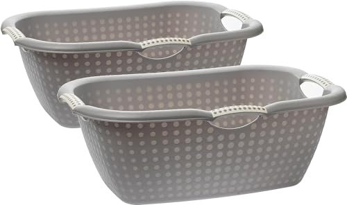 Livinja Wäschewanne, 2er Set - GroÃŸe und stabile Wäschekörbe mit Griffen, Grau- Ideal für einfache Handhabung und Transport von Wäsche