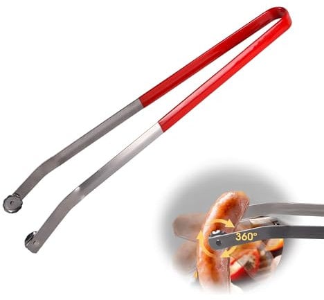 MACTANO Pince à barbecue magique en acier inoxydable avec roue, pour le tournage des saucisses, isolation thermique, anti-brûlure, 1 pièce