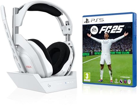 Logitech G Astro A50 X Auriculares inalámbricos con micrófono para Gaming con tecnología inalámbrica Lightspeed + estación Base y EA Sports FC 25 (PS5 - Playstation 5), Paquete - Blanco
