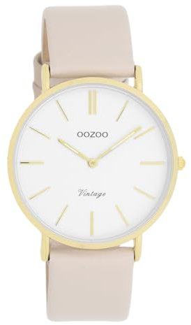Oozoo Vintage Herren Uhr in beige/weiß| Armbanduhr Herren mit Lederarmband | Schöne Uhr für Männer | Edle Analog Herrenuhr (36mm Gehäuse) in rund C20392